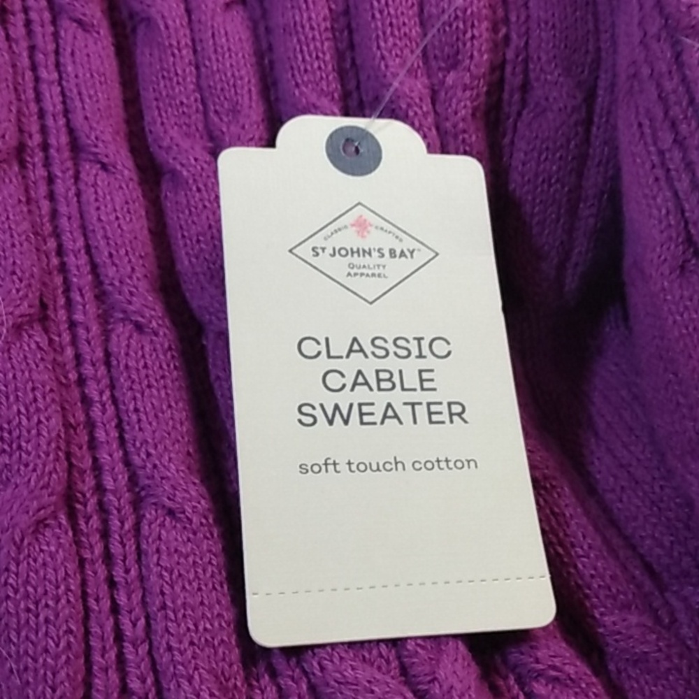 Women's V-Neck Cable Knit Sweater Purplish- Pink, NWT - Picture 3 of 5